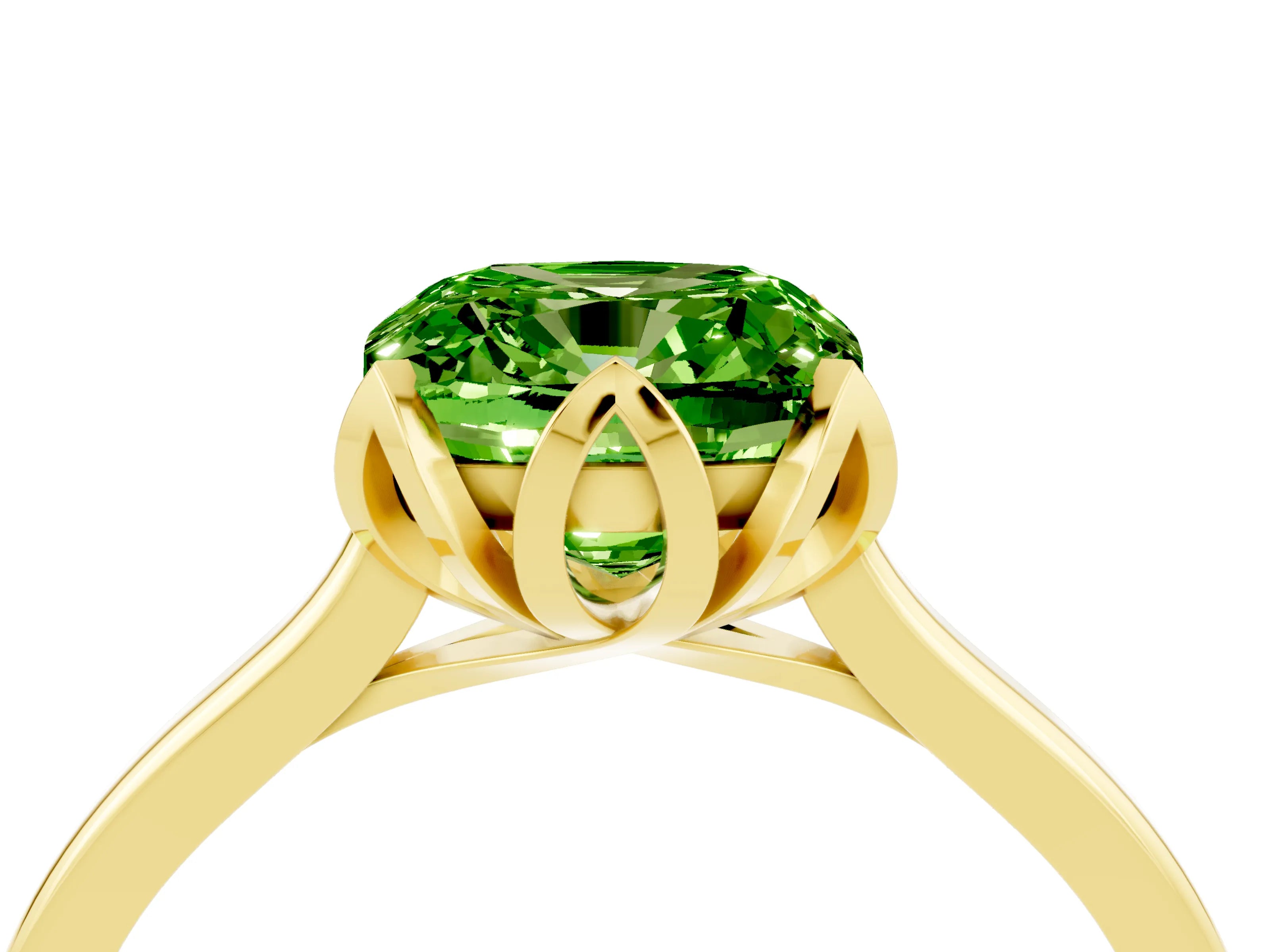 Yellow gold Cushion Cut Peridot Solitaire Ring with Flower Prong Setting and Classic Band_16