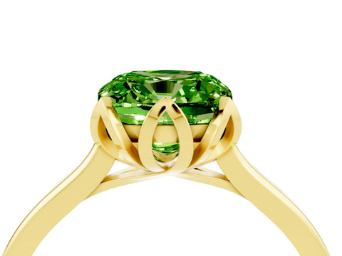 Yellow gold Cushion Cut Peridot Solitaire Ring with Flower Prong Setting and Classic Band_16