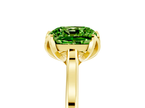 Yellow gold Cushion Cut Peridot Solitaire Ring with Flower Prong Setting and Classic Band_17
