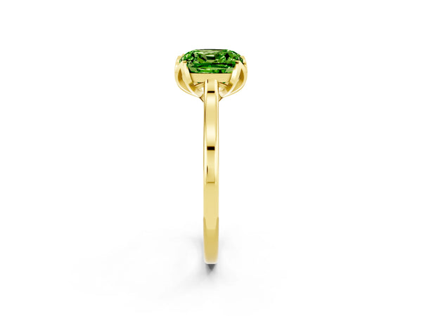 Yellow Gold Cushion Cut Peridot Floral Solitaire Engagement Ring with Plain Band