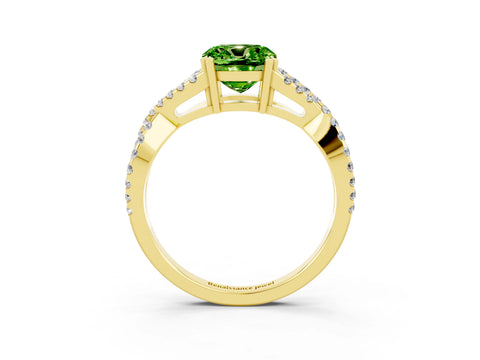 Yellow gold Cushion Cut Peridot Solitaire Ring with Four-Prong Setting and Twisted Pavé Band_3