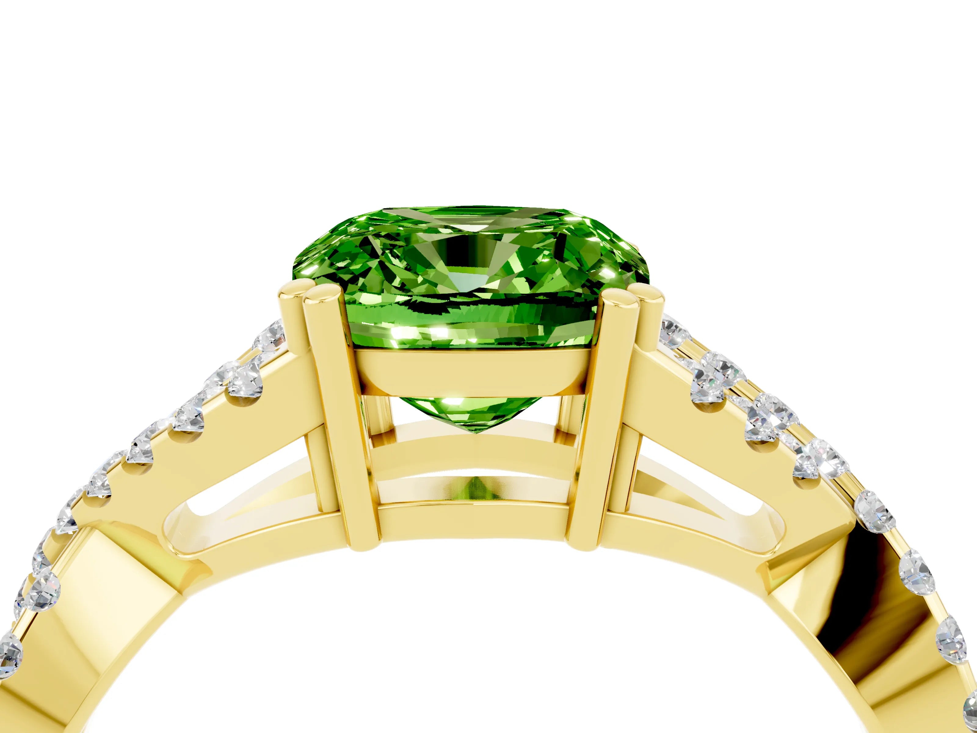 Yellow gold Cushion Cut Peridot Solitaire Ring with Four-Prong Setting and Twisted Pavé Band_4