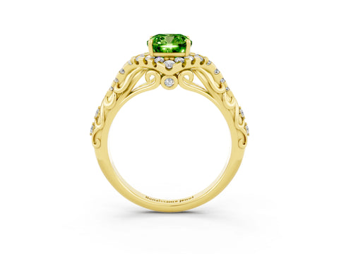 Yellow gold Cushion Cut Peridot Solitaire Ring with Hidden Halo and Pavé Band_15
