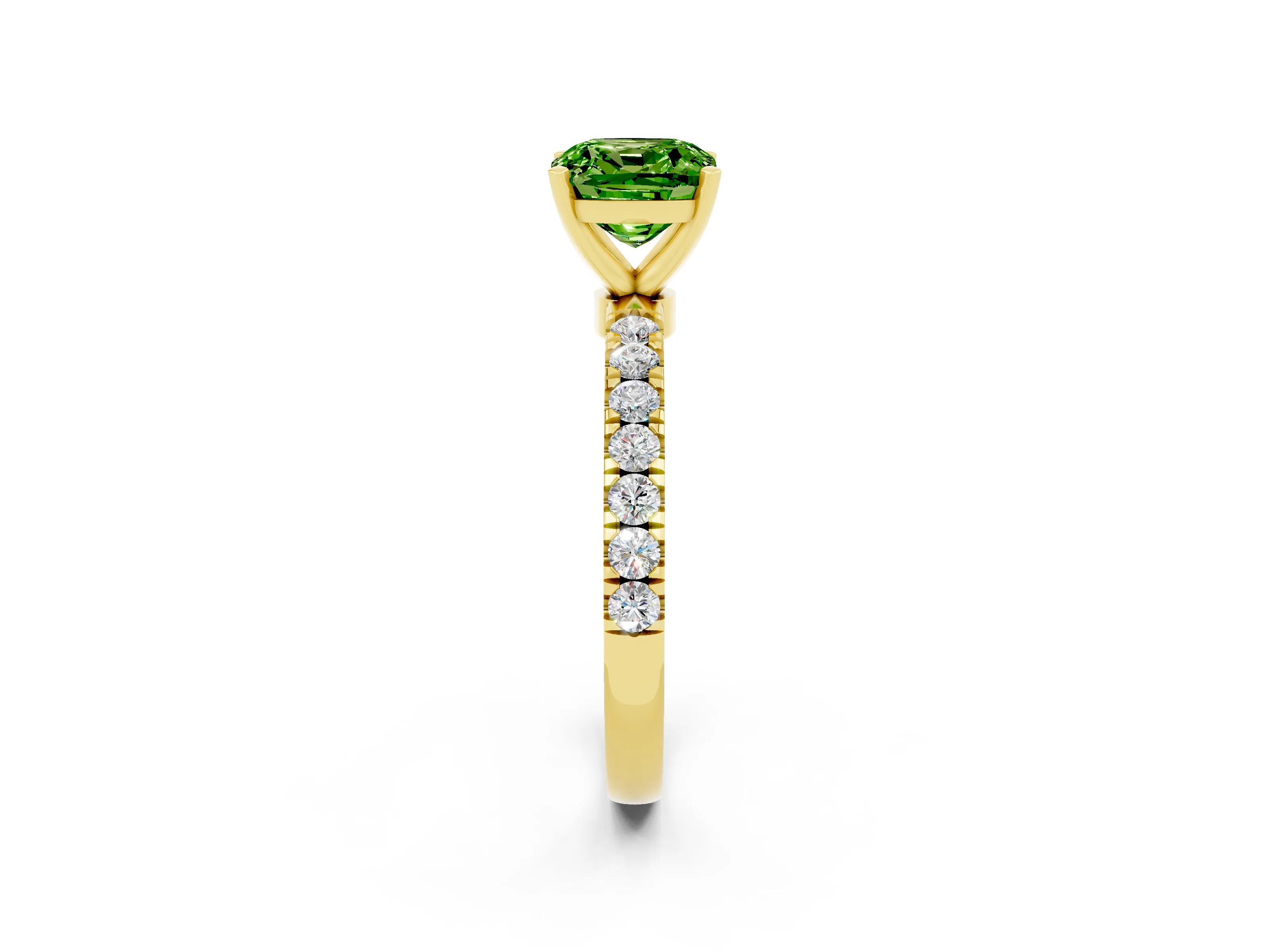 Yellow gold Cushion Cut Peridot Solitaire Ring with Pavé Accents and Four-Prong Setting_2