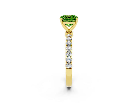 Yellow gold Cushion Cut Peridot Solitaire Ring with Pavé Accents and Four-Prong Setting_2