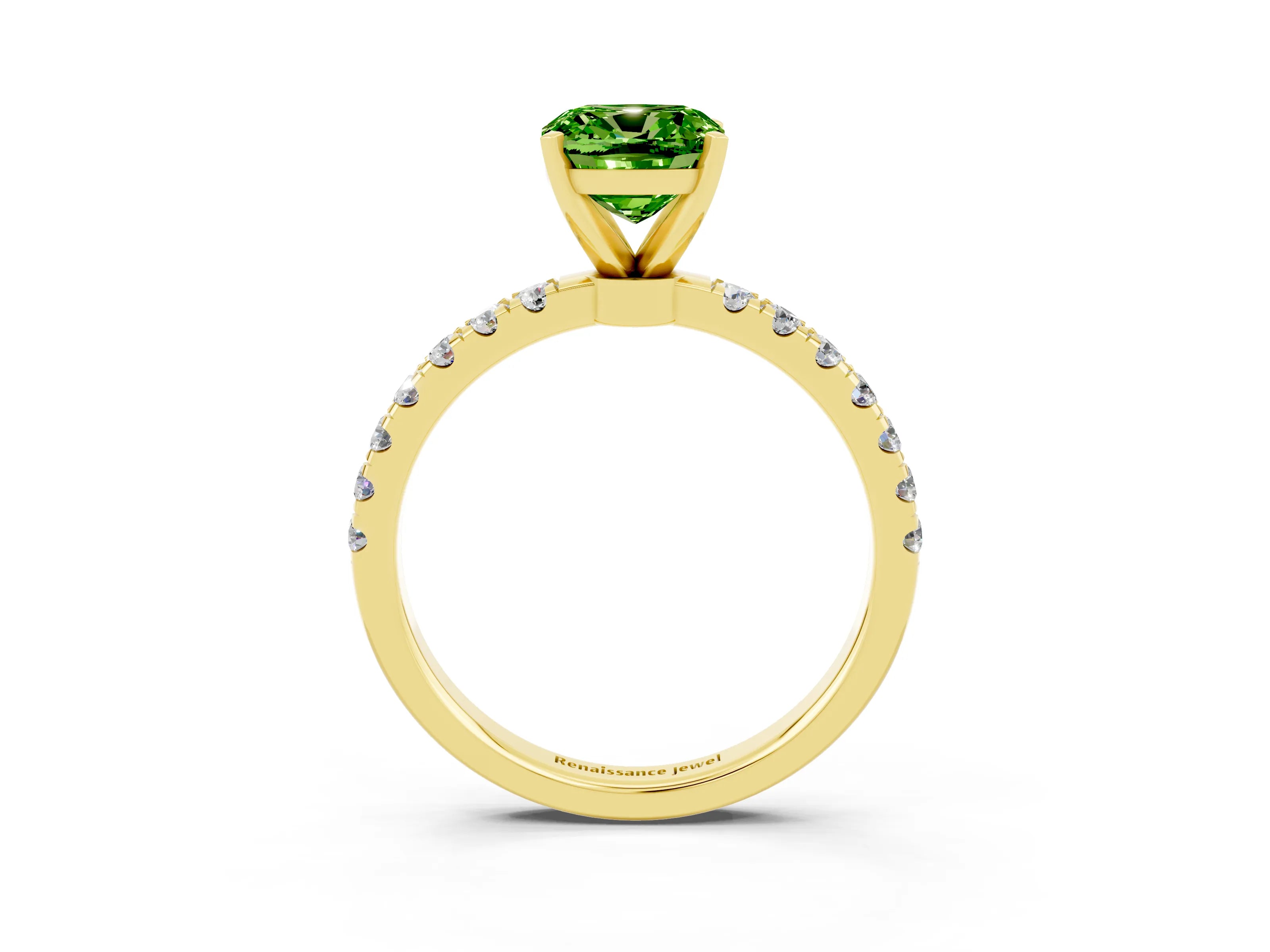 Yellow gold Cushion Cut Peridot Solitaire Ring with Pavé Accents and Four-Prong Setting_3