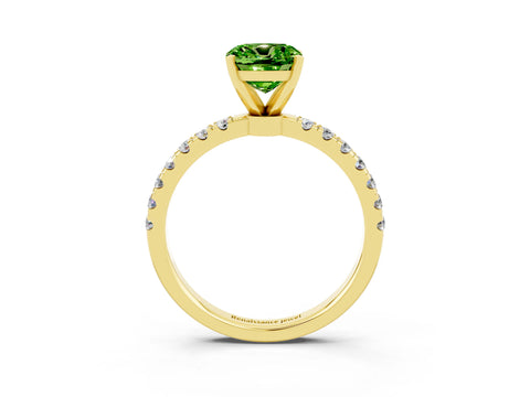 Yellow gold Cushion Cut Peridot Solitaire Ring with Pavé Accents and Four-Prong Setting_3