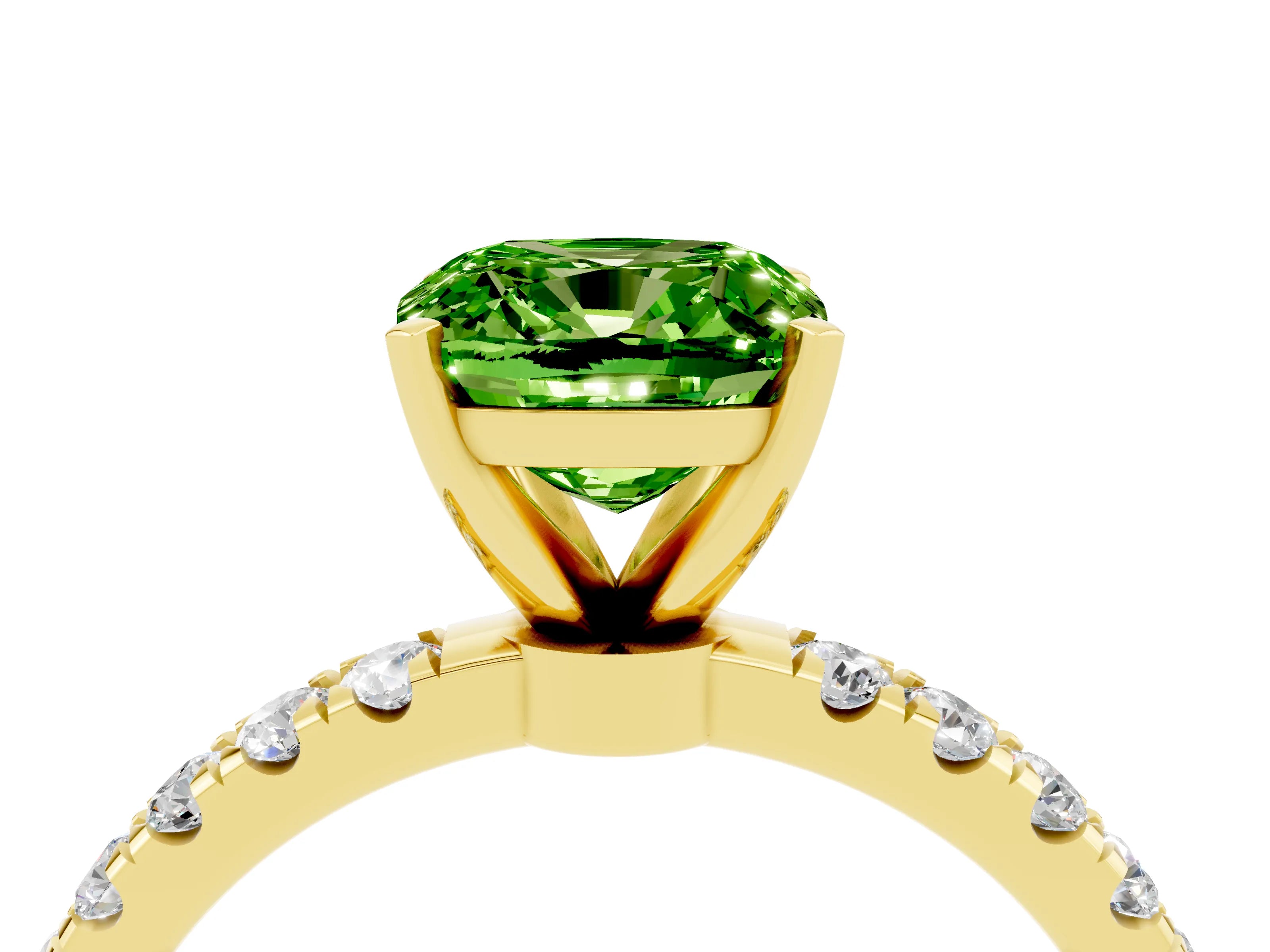 Yellow gold Cushion Cut Peridot Solitaire Ring with Pavé Accents and Four-Prong Setting_4