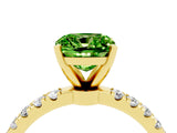 Yellow gold Cushion Cut Peridot Solitaire Ring with Pavé Accents and Four-Prong Setting_4
