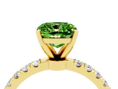 Yellow gold Cushion Cut Peridot Solitaire Ring with Pavé Accents and Four-Prong Setting_4