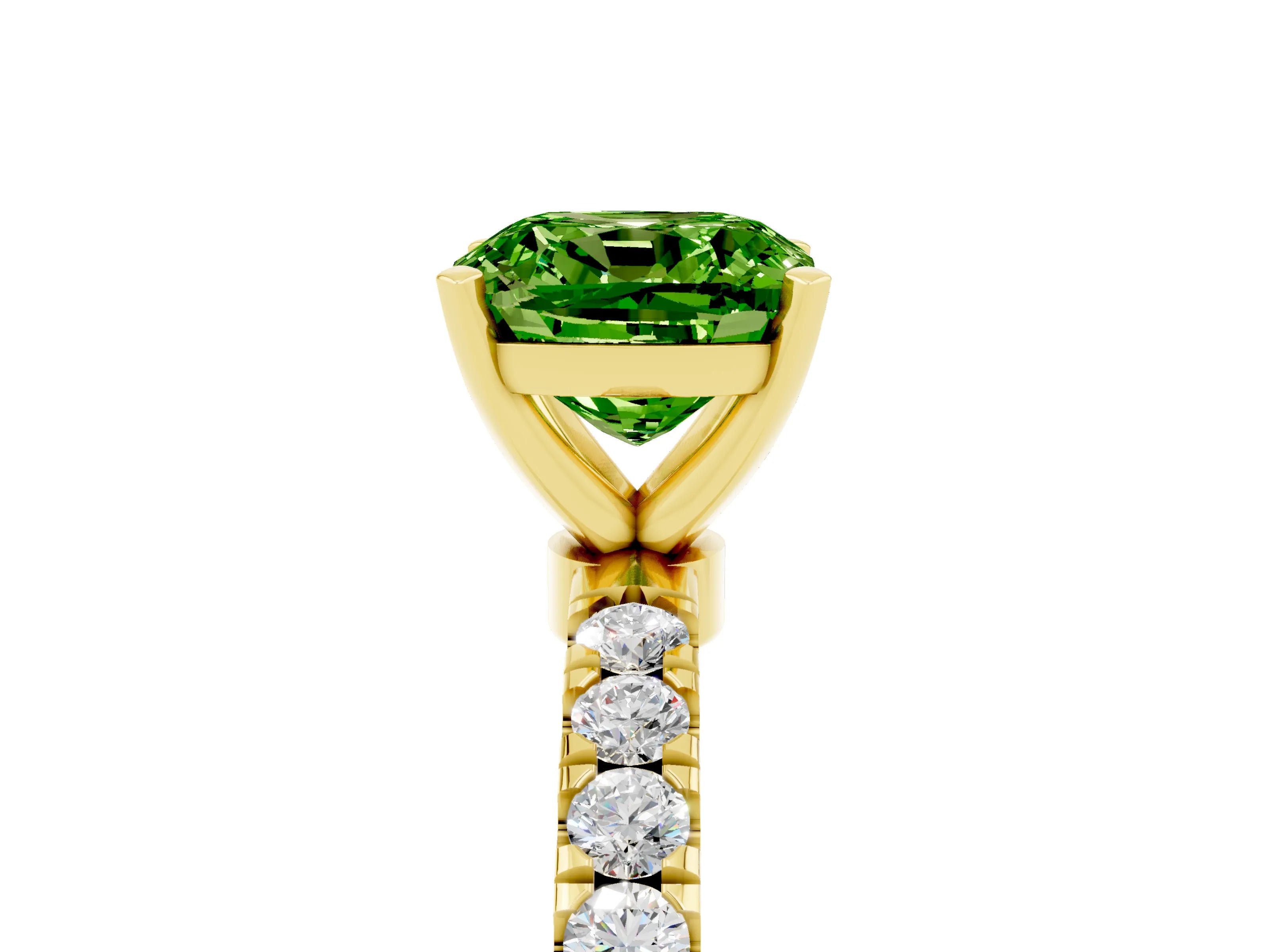 Yellow gold Cushion Cut Peridot Solitaire Ring with Pavé Accents and Four-Prong Setting_5