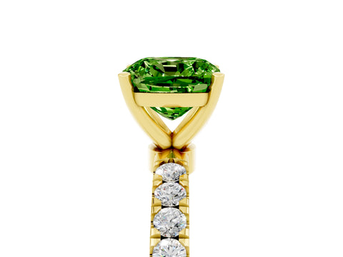 Yellow gold Cushion Cut Peridot Solitaire Ring with Pavé Accents and Four-Prong Setting_5