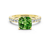 Yellow gold Cushion Cut Peridot Solitaire Ring with Pavé Band and Four-Prong Setting_24