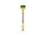 Yellow gold Cushion Cut Peridot Solitaire Ring with Pavé Band and Four-Prong Setting_26