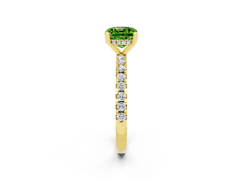 Yellow gold Cushion Cut Peridot Solitaire Ring with Pavé Band and Four-Prong Setting_26