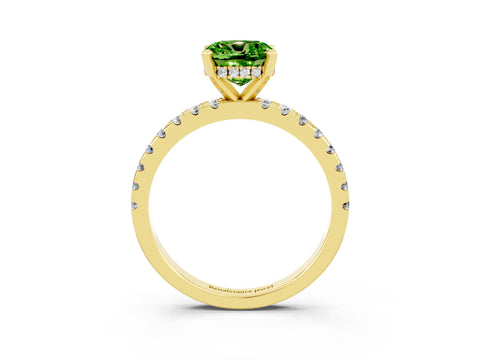 Yellow gold Cushion Cut Peridot Solitaire Ring with Pavé Band and Four-Prong Setting_27