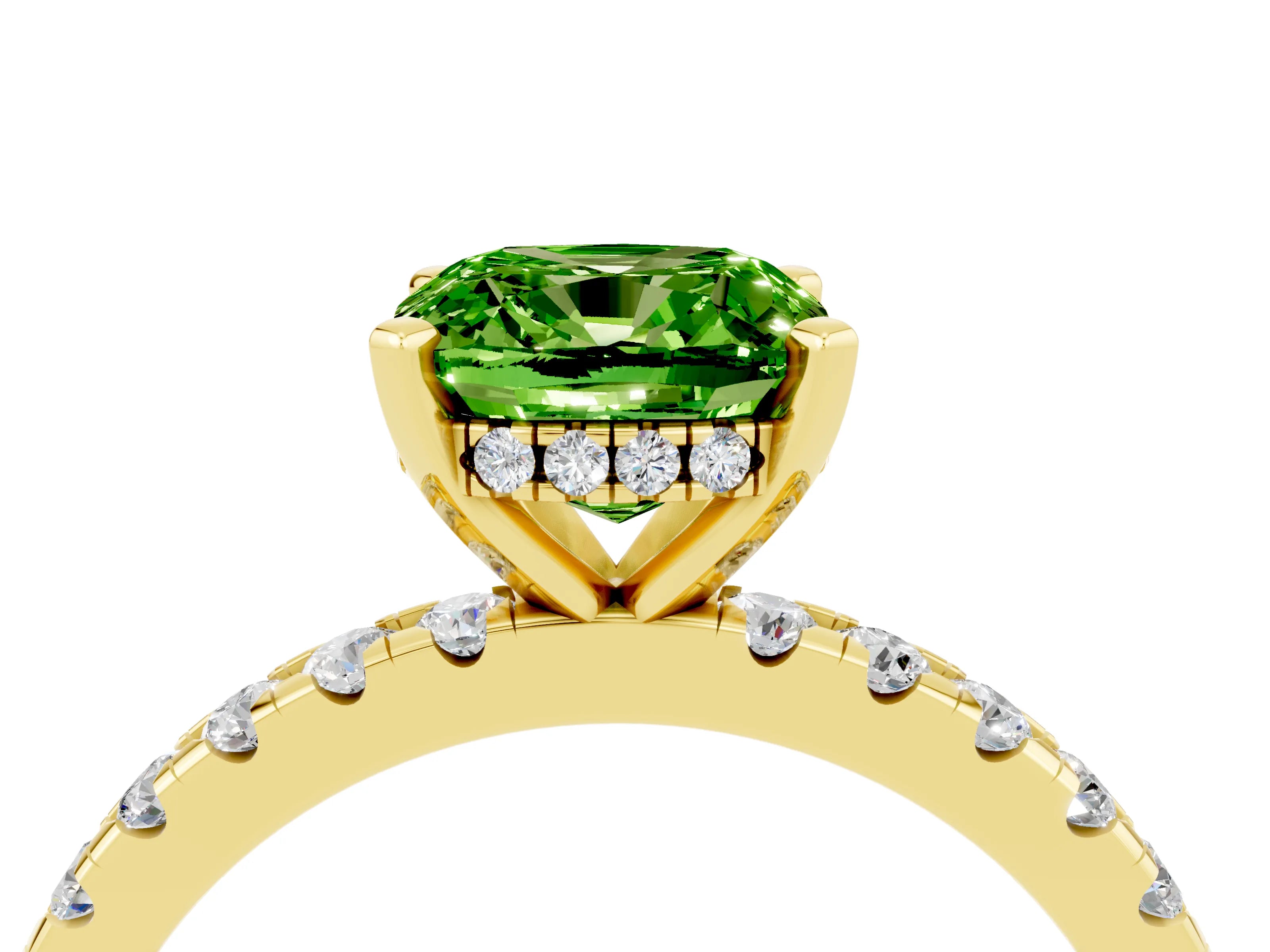 Yellow gold Cushion Cut Peridot Solitaire Ring with Pavé Band and Four-Prong Setting_28