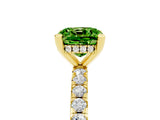 Yellow gold Cushion Cut Peridot Solitaire Ring with Pavé Band and Four-Prong Setting_29
