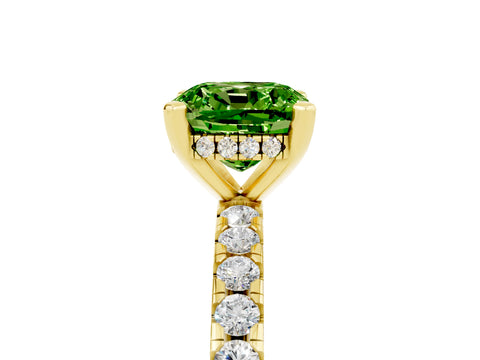 Yellow gold Cushion Cut Peridot Solitaire Ring with Pavé Band and Four-Prong Setting_29