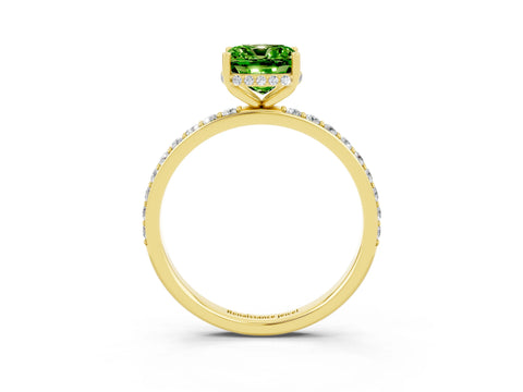 Yellow gold Cushion Cut Peridot Solitaire Ring with Pavé Band and Hidden Halo_15