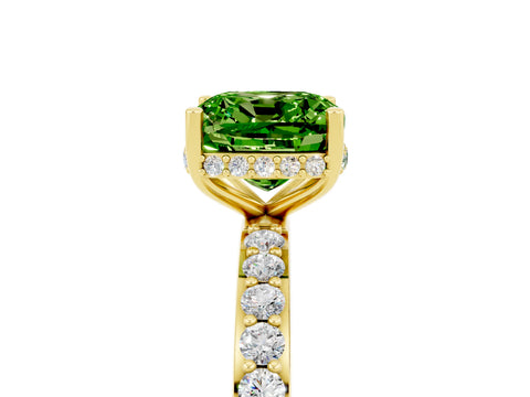 Yellow gold Cushion Cut Peridot Solitaire Ring with Pavé Band and Hidden Halo_17