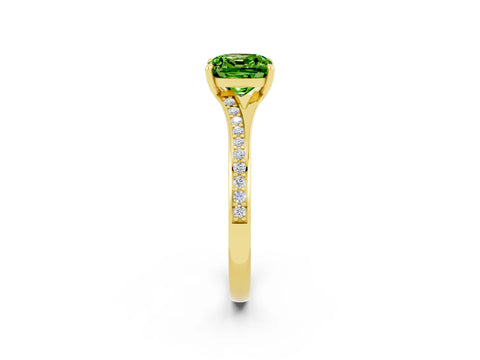 Yellow gold Cushion Cut Peridot Solitaire Ring with Pavé Band and Prong Setting_14