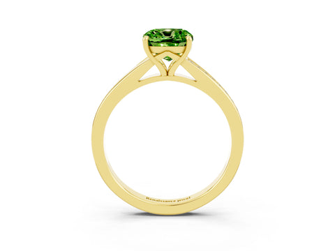 Yellow gold Cushion Cut Peridot Solitaire Ring with Pavé Band and Prong Setting_15