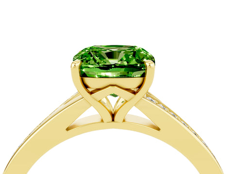 Yellow gold Cushion Cut Peridot Solitaire Ring with Pavé Band and Prong Setting_16
