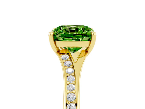 Yellow gold Cushion Cut Peridot Solitaire Ring with Pavé Band and Prong Setting_17