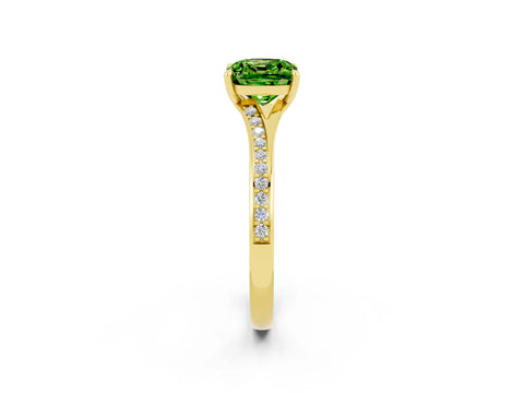 Yellow gold Cushion Cut Peridot Solitaire Ring with Pavé Band and Prong Setting_2