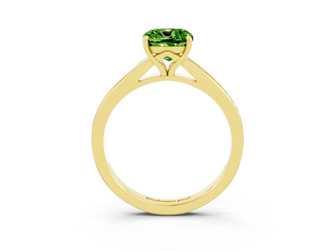 Yellow gold Cushion Cut Peridot Solitaire Ring with Pavé Band and Prong Setting_3