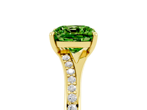 Yellow gold Cushion Cut Peridot Solitaire Ring with Pavé Band and Prong Setting_5