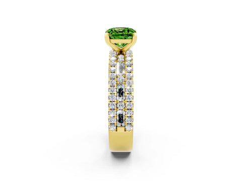 Yellow gold Cushion Cut Peridot Solitaire Ring with Pavé and Channel Set Band_2