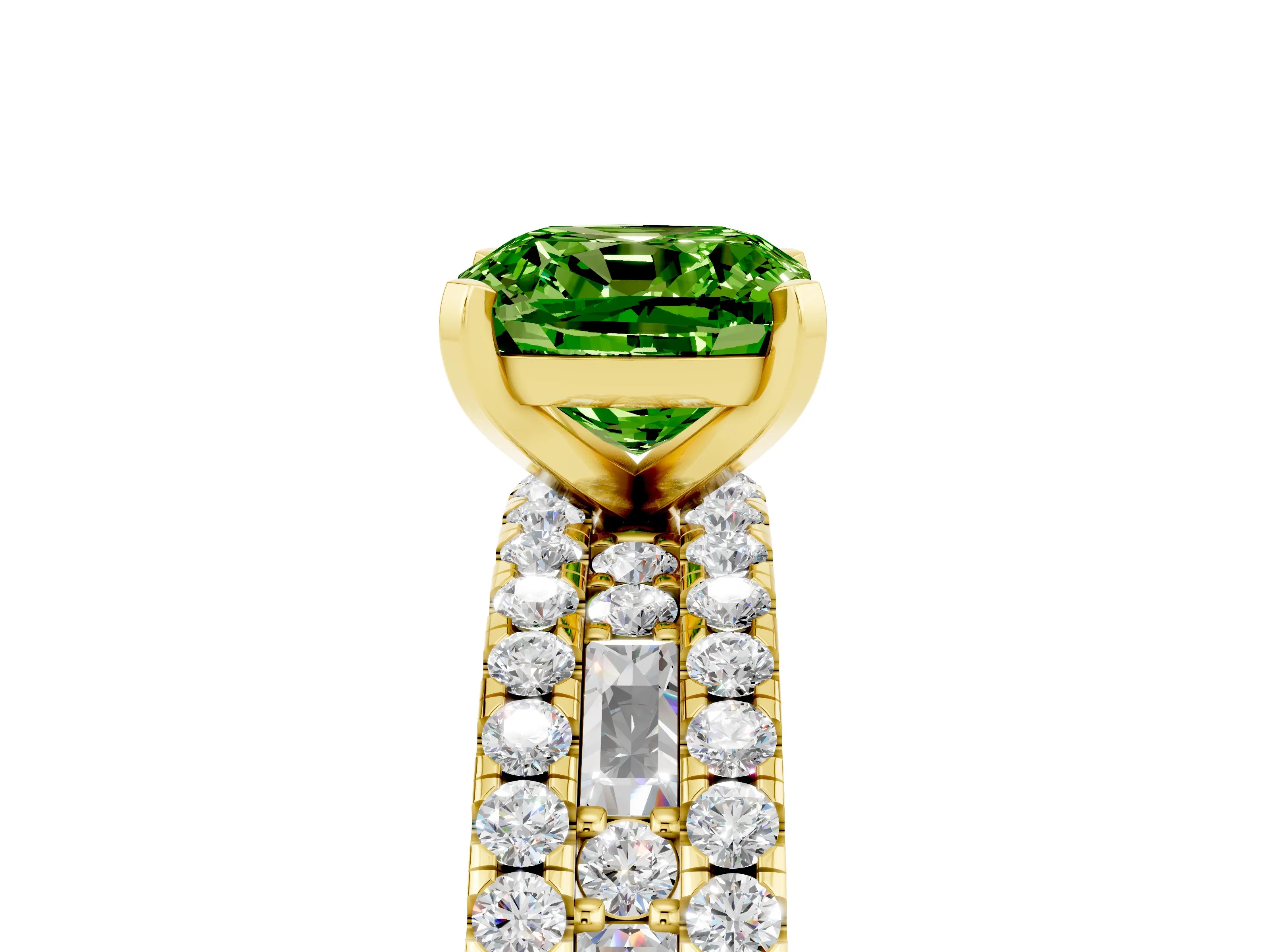 Yellow gold Cushion Cut Peridot Solitaire Ring with Pavé and Channel Set Band_5