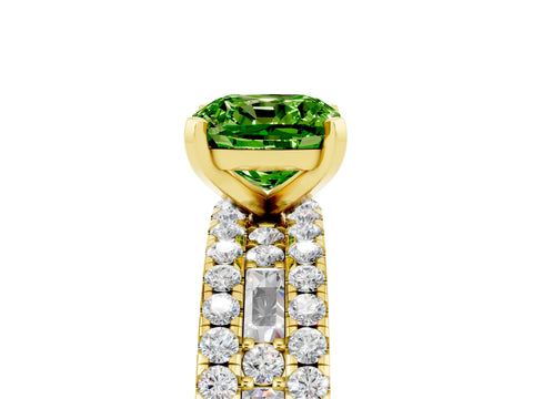 Yellow gold Cushion Cut Peridot Solitaire Ring with Pavé and Channel Set Band_5