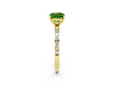 Yellow gold Cushion Cut Peridot Solitaire Ring with Pave Band and Four Prong Setting_26