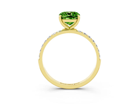 Yellow gold Cushion Cut Peridot Solitaire Ring with Pave Band and Four Prong Setting_27