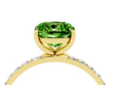 Yellow gold Cushion Cut Peridot Solitaire Ring with Pave Band and Four Prong Setting_28