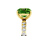 Yellow gold Cushion Cut Peridot Solitaire Ring with Pave Band and Four Prong Setting_29