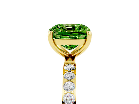 Yellow gold Cushion Cut Peridot Solitaire Ring with Pave Band and Four Prong Setting_29