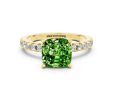 Yellow gold Cushion Cut Peridot Solitaire Ring with Round  Pavé Band and Four-Prong Setting_36