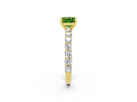 Yellow gold Cushion Cut Peridot Solitaire Ring with Shared Prong Pavé Band and Four-Prong Setting_2