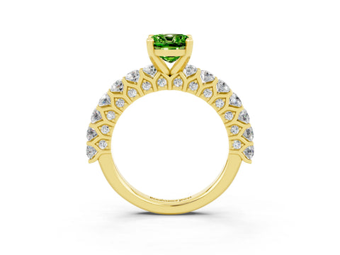 Yellow gold Cushion Cut Peridot Solitaire Ring with Shared Prong Pavé Band and Four-Prong Setting_3