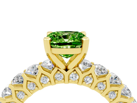 Yellow gold Cushion Cut Peridot Solitaire Ring with Shared Prong Pavé Band and Four-Prong Setting_4