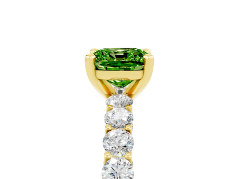 Yellow gold Cushion Cut Peridot Solitaire Ring with Shared Prong Pavé Band and Four-Prong Setting_5