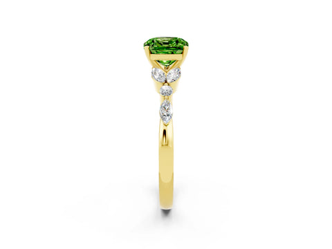 Yellow gold Cushion Cut Peridot Solitaire Ring with Side Stones and Four-Prong Setting_14