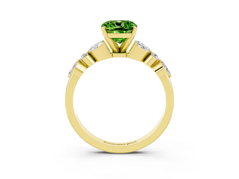 Yellow gold Cushion Cut Peridot Solitaire Ring with Side Stones and Four-Prong Setting_15