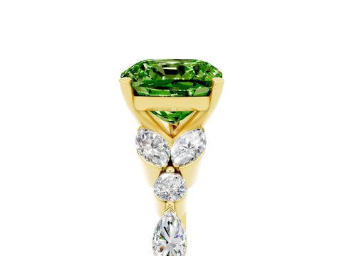 Yellow gold Cushion Cut Peridot Solitaire Ring with Side Stones and Four-Prong Setting_17