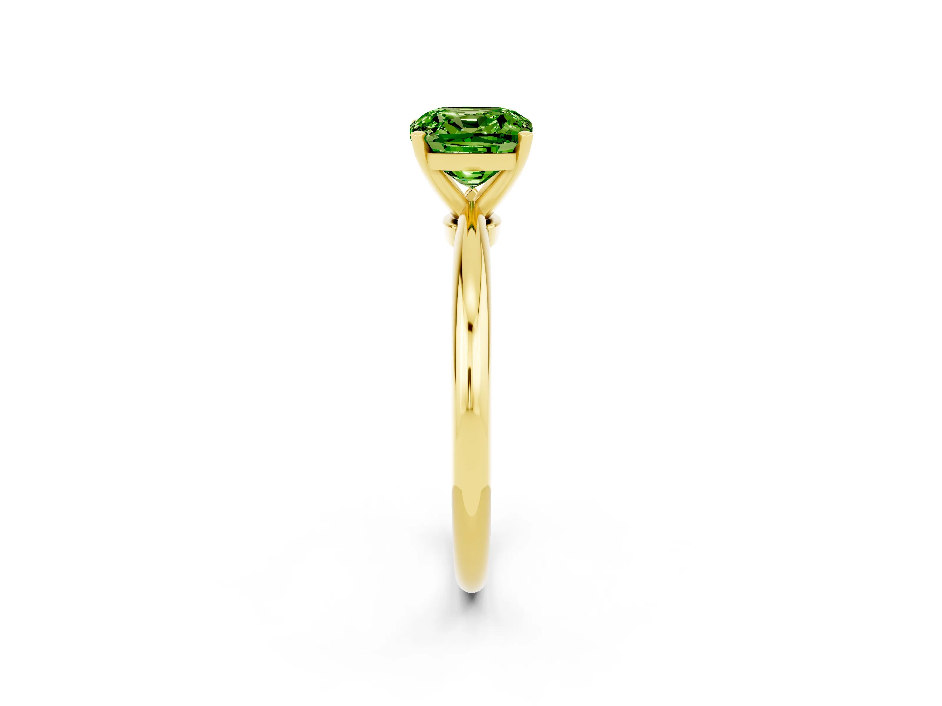 Yellow gold Cushion Cut Peridot Solitaire Ring with Six-Prong Setting and Classic Band_2