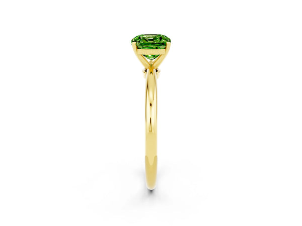 Yellow gold Cushion Cut Peridot Solitaire Ring with Six-Prong Setting and Classic Band